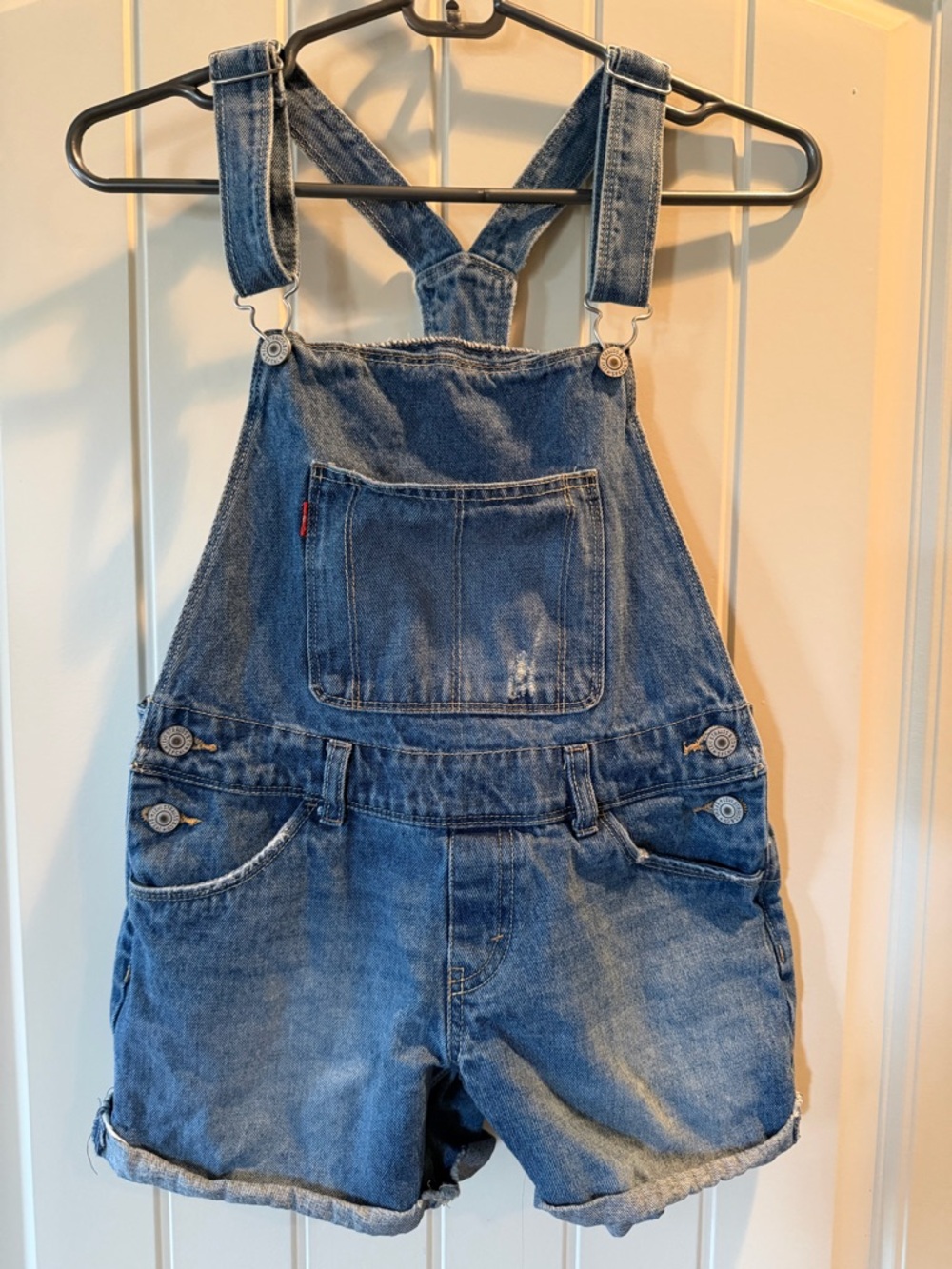 Levi's Distressed Denim Overalls in Blue